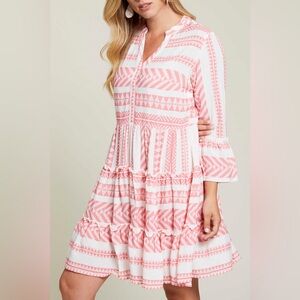 Tribal 3/4 Sleeve Print Crepe Tiered Dress, NWT size small